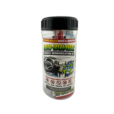 Bio-Bombs vehicle deodorization kit on a white background