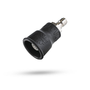 A black rubber nozzle with a silver metal connector on a clean white background.