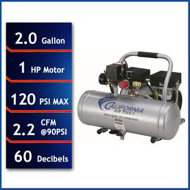 California Air Tools Ultra Quiet Oil-Free 1HP 2Gal Aluminum Tank Air Compressor