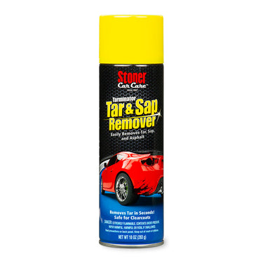 Stoner Car Care Tar & Sap Remover 10 ounce aerosol can with yellow lid on a white background