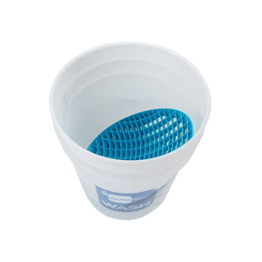 a bucket with blue grid insert on a white background