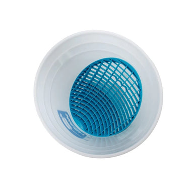 a bucket with blue grid insert on a white background