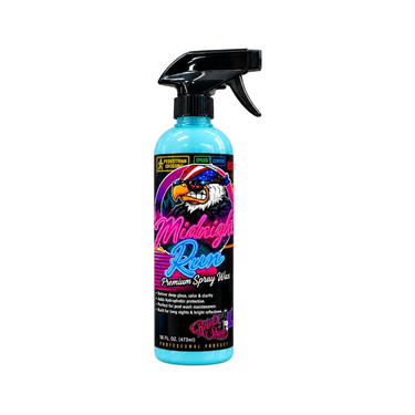 A 16oz spray bottle of Rebels of Shine Midnight Run on a white background.