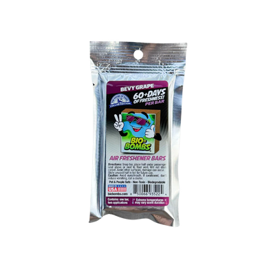 Pack of Bio-Bombs Bevy Grape air freshener bars with a visible brand logo on a white background