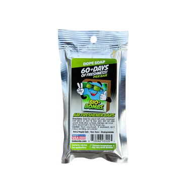 Pack of Bio-Bombs Dope Soap air freshener bars with a visible brand logo on a white background